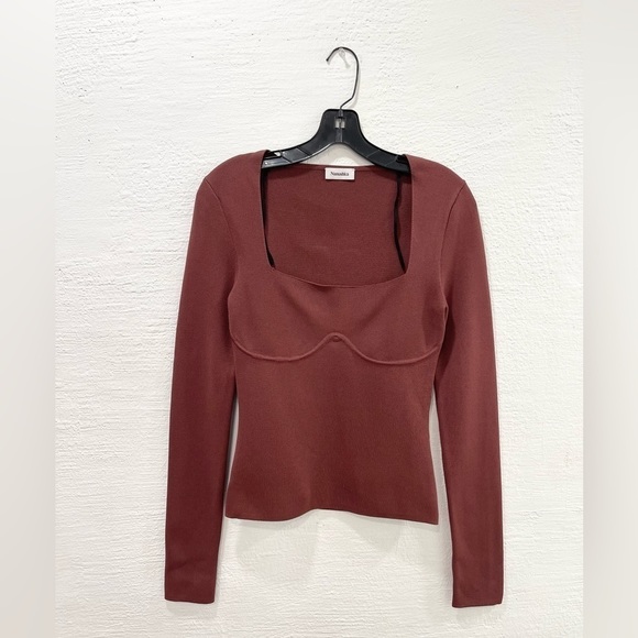 Nanushka Mio Corset Long Sleeve Top Mahogany - Picture 2 of 4